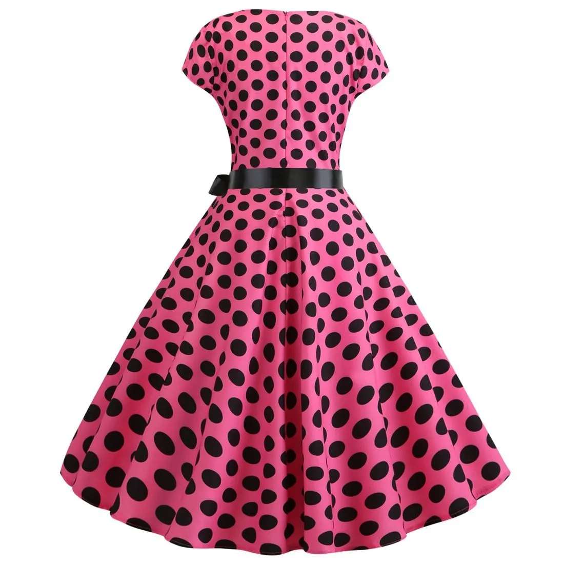 Women Vintage 1950s Retro Polka Dot Print Evening Party Prom Swing Dress