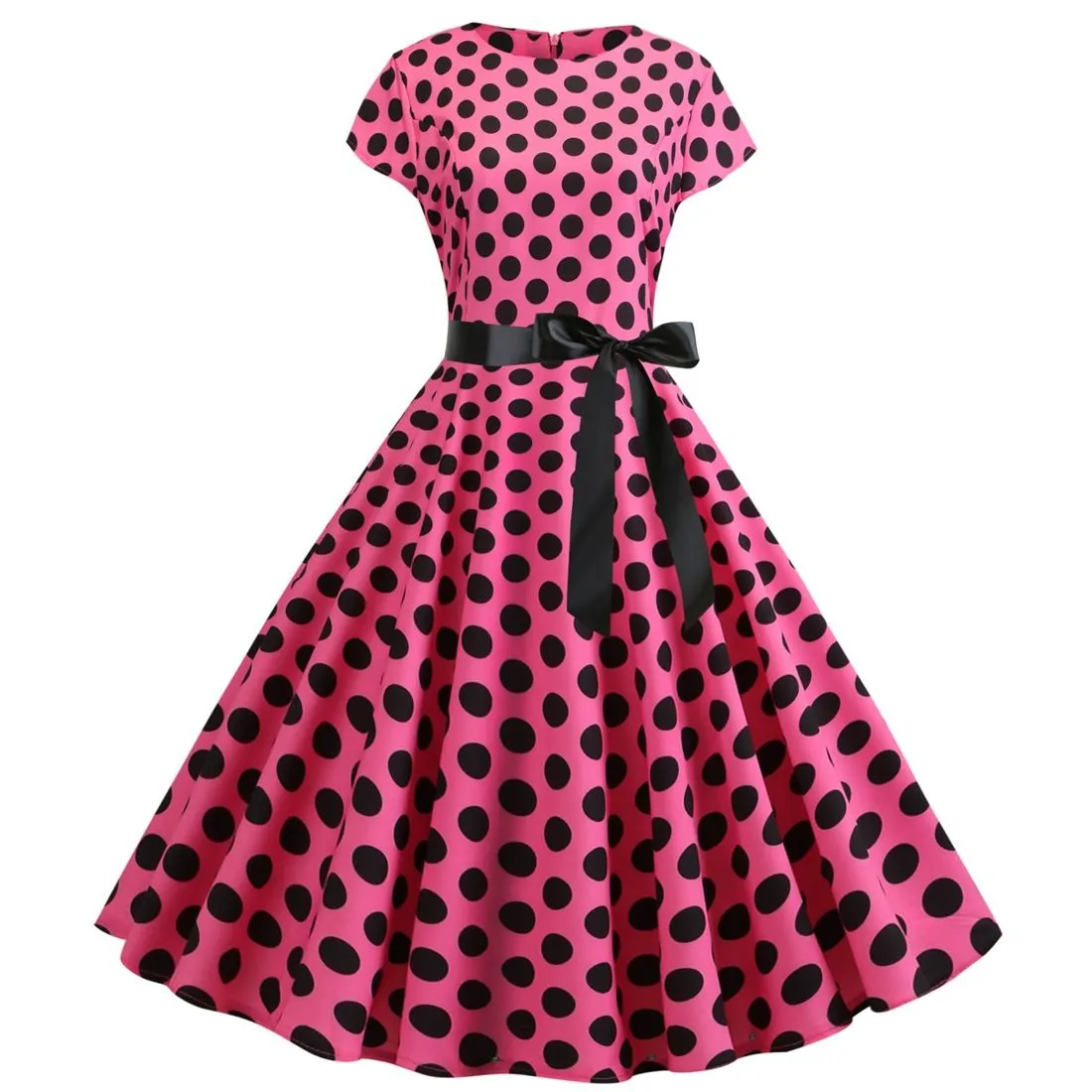 Women Vintage 1950s Retro Polka Dot Print Evening Party Prom Swing Dress