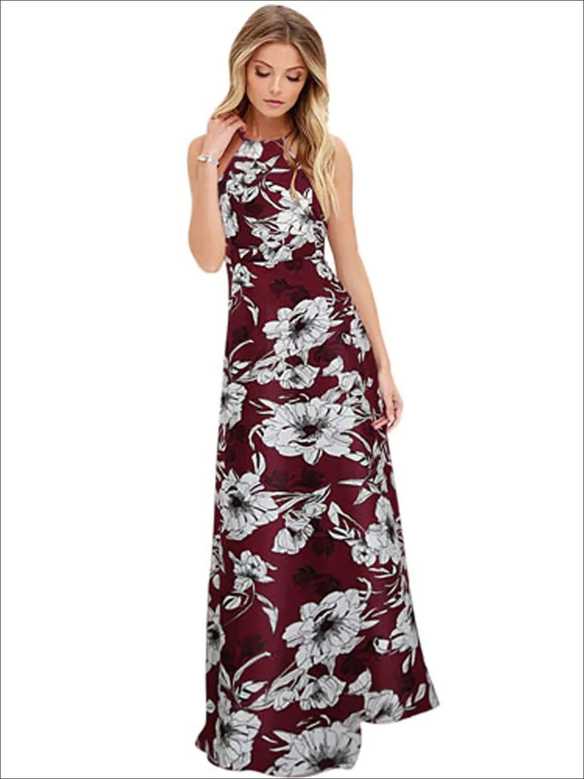 Women's Halter Floral A-Line Maxi Dress