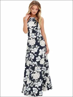 Women's Halter Floral A-Line Maxi Dress