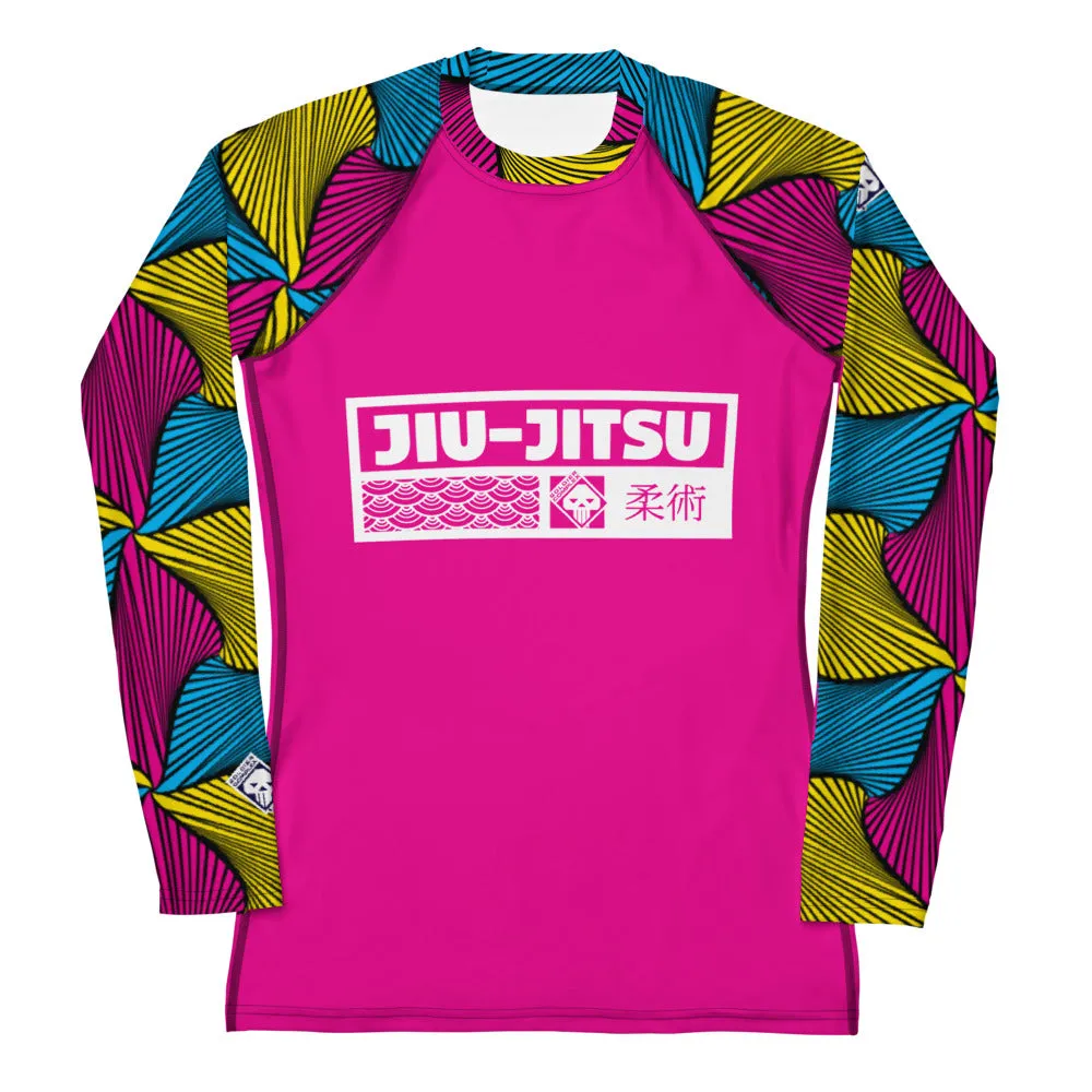 Women's Long Sleeve No Gi BJJ Rash Guard - Ankara Wax Print Rash Guard 003