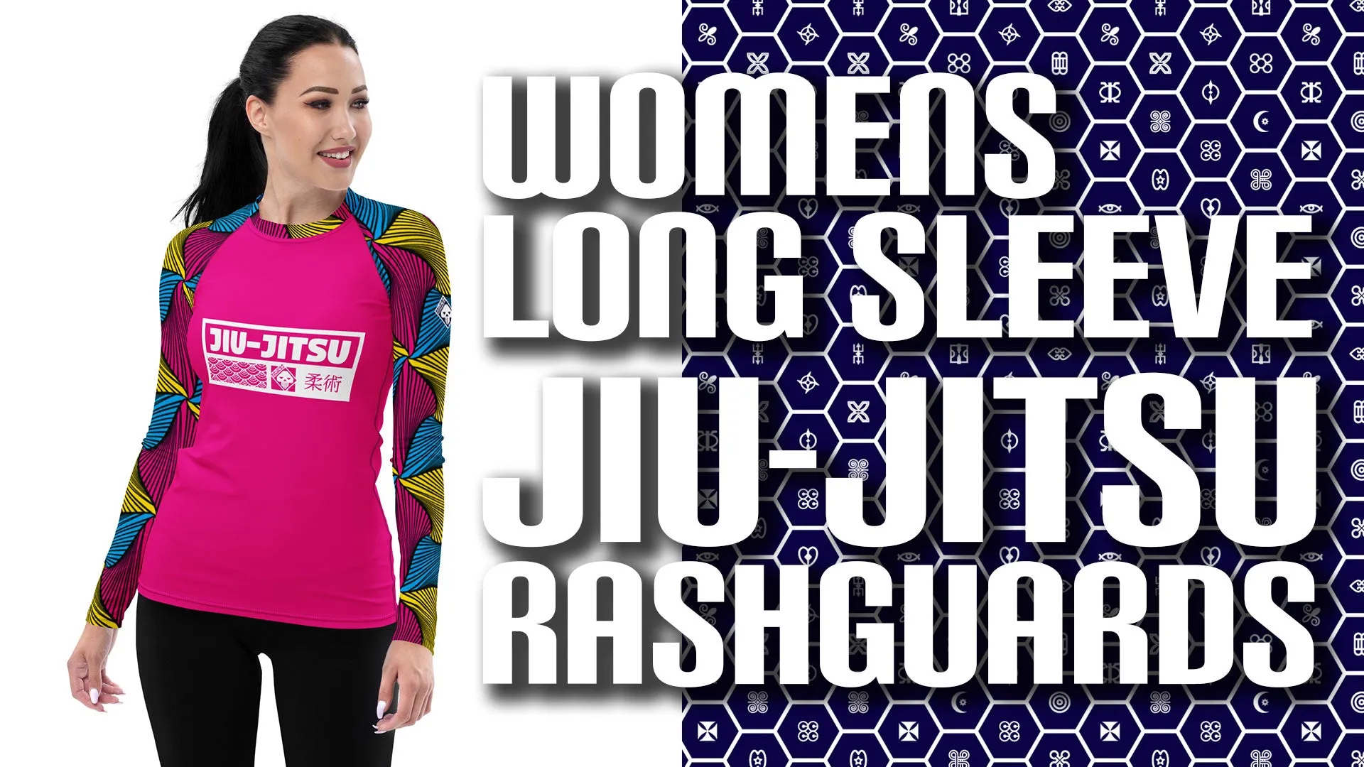 Women's Long Sleeve No Gi BJJ Rash Guard - Ankara Wax Print Rash Guard 003