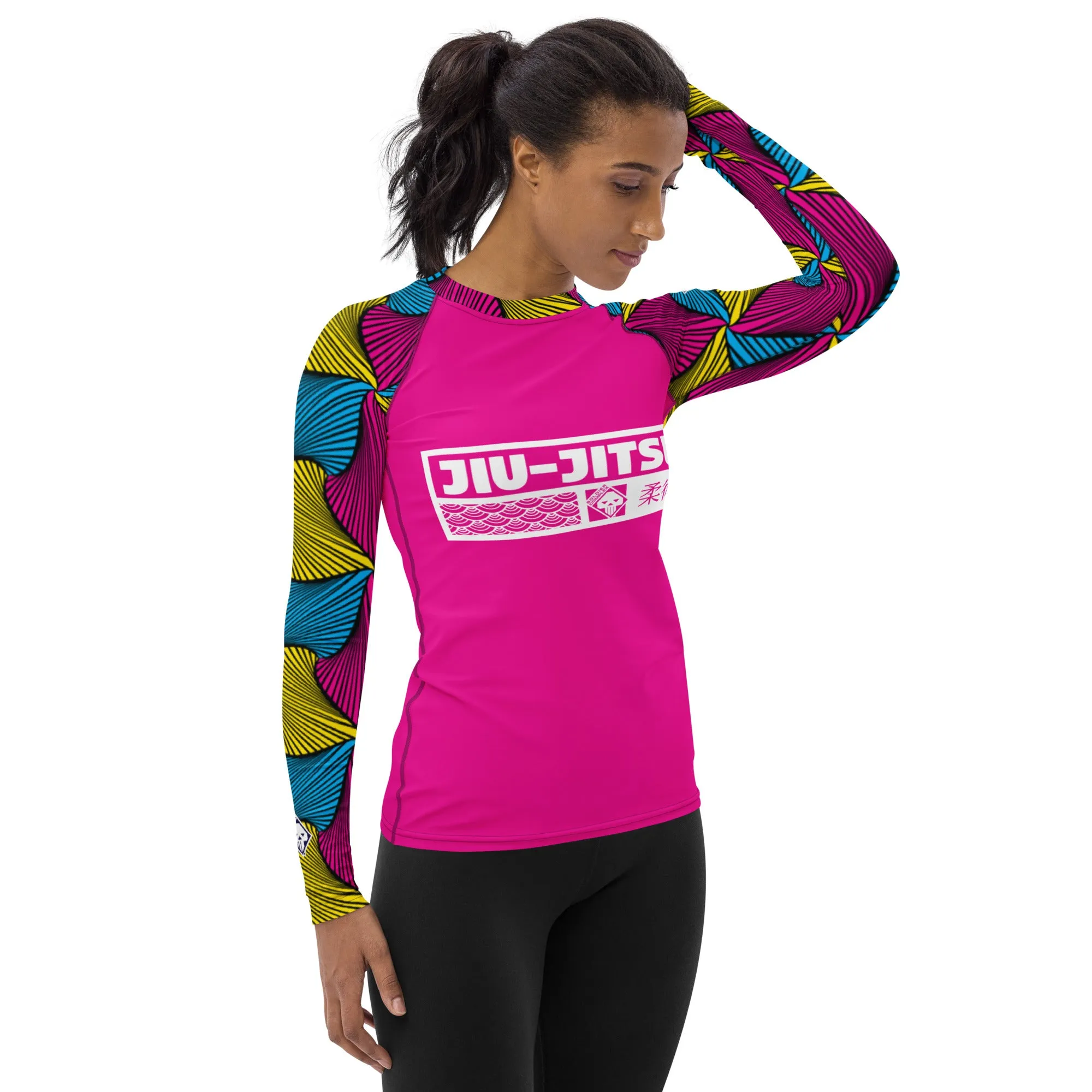 Women's Long Sleeve No Gi BJJ Rash Guard - Ankara Wax Print Rash Guard 003