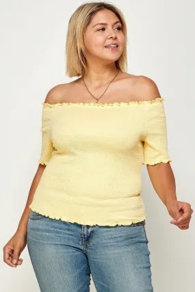 Women's Plus Size Solid Off The Shoulder Smocked Top