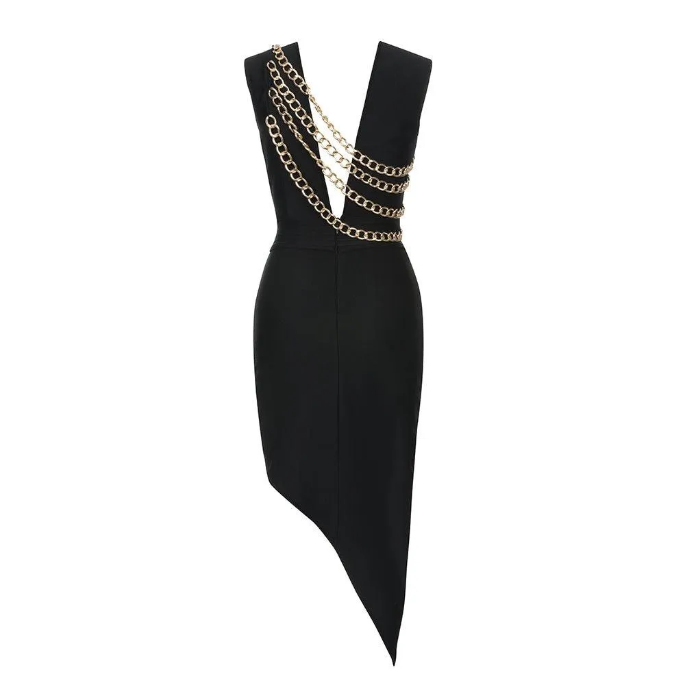 Women's Sleeveless Chain Detail Maxi Bandage Dress