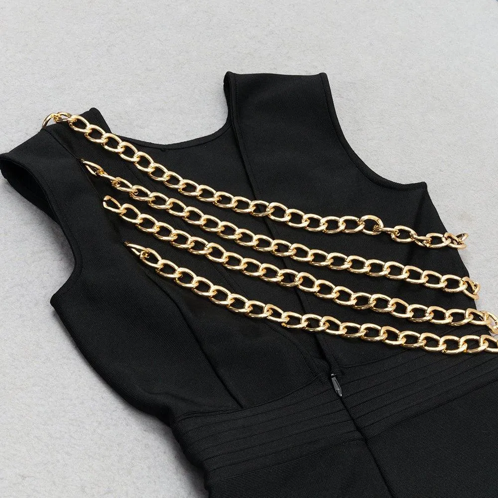 Women's Sleeveless Chain Detail Maxi Bandage Dress