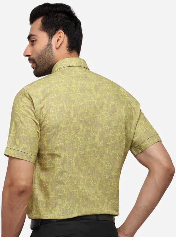 Yellow Printed Slim Fit Party Wear Shirt | JB Studio